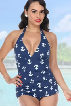 Ahoy W/ Halter Ruched (Navy/White) By>Bettie Page Discount