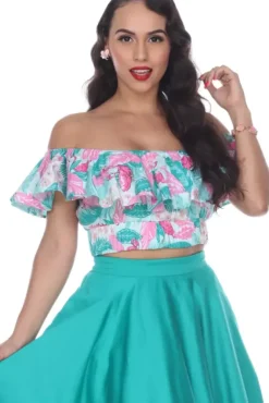 Bella Ruffle Top (Flamingo)>Bettie Page Clearance