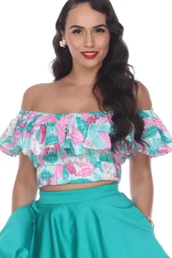 Bella Ruffle Top (Flamingo)>Bettie Page Clearance