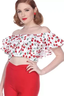 Bella Ruffle Top (White/Cherries)>Bettie Page Hot