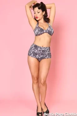 Black Lace W/ Front Sarong Bottom 2 Piece (Pink) By>Bettie Page Sale