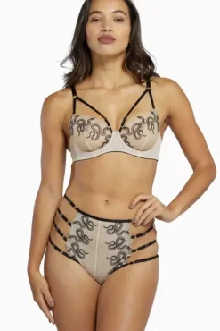 Dakota Snake High Apex Bra W/ Overbust Straps (Black/Peach)><noscript><img width=