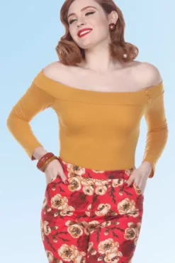 Debby Long Sleeved Top (Mustard) By>Bettie Page