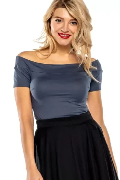 Debby Short Sleeved Top (Charcoal)>Bettie Page Sale