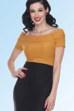 Debby Short Sleeved Top (Mustard) By>Bettie Page