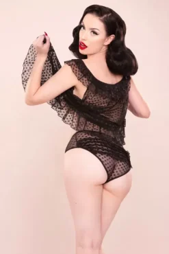 Dot Mesh Babydoll & High Waist Brief By>Bettie Page Best
