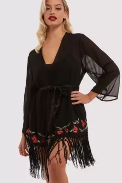 Embroidered Tassel Kimono><noscript><img width=