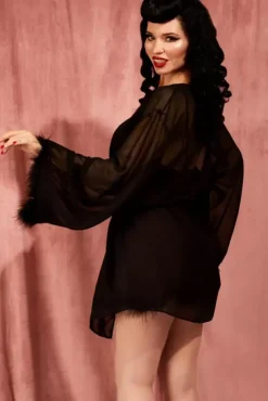 Faux Feather Robe (Black)>Bettie Page Hot