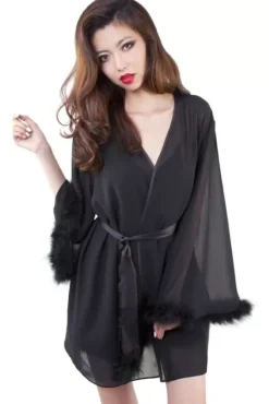 Faux Feather Robe (Black)><noscript><img width=