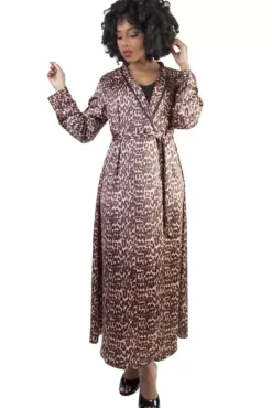 Leopard Print Satin Robe By>Bettie Page Sale