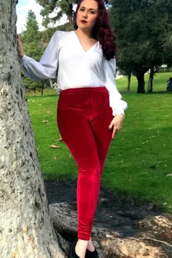 Marina Cigarette Pant (Red Velvet) By>Bettie Page Clearance