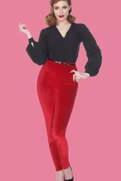 Marina Cigarette Pant (Red Velvet) By>Bettie Page Clearance