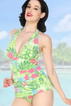 Miami Hot W/ Halter Ruched (Green) By>Bettie Page Discount