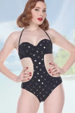 Monokini Polka Dot (Black/Gold)>Bettie Page