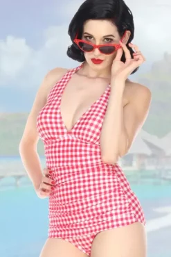 Picnic W/ Halter Ruched (White/Red) By>Bettie Page Sale