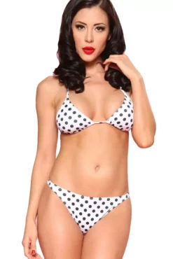 Solid Triangle/Low Rise Bikini (White/Black Spots)>Bettie Page Outlet