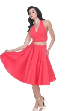 Swing Skirt (Coral) By>Bettie Page Hot