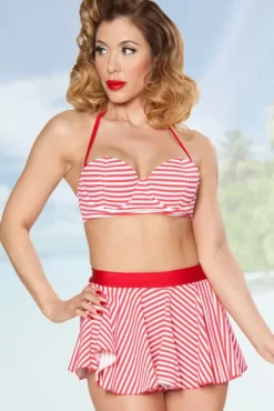 Swizzle Fit & Flare Bandeau W/ Skirt (Red/White)>Bettie Page Discount