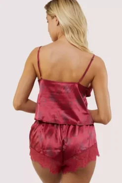 Tattoo Print Red Lace Cami & Short Set><noscript><img width=