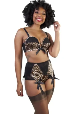 Z Stitch 4 Strap Suspender Belt (Leopard) By>Bettie Page Online